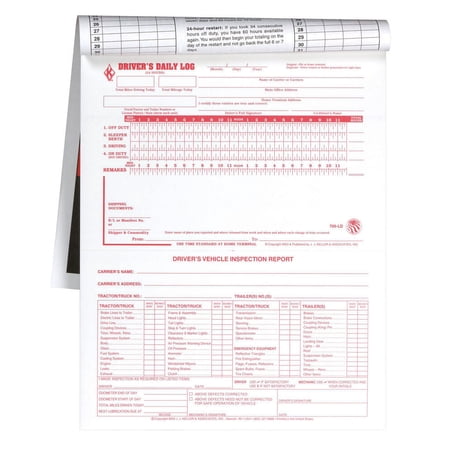 2-In-1 Driver Daily Log Book 5-pk. with Detailed DVIR - 2-Ply Carbonless, No Recap, 8.5" x 11", 31 Sets of Forms Per Book