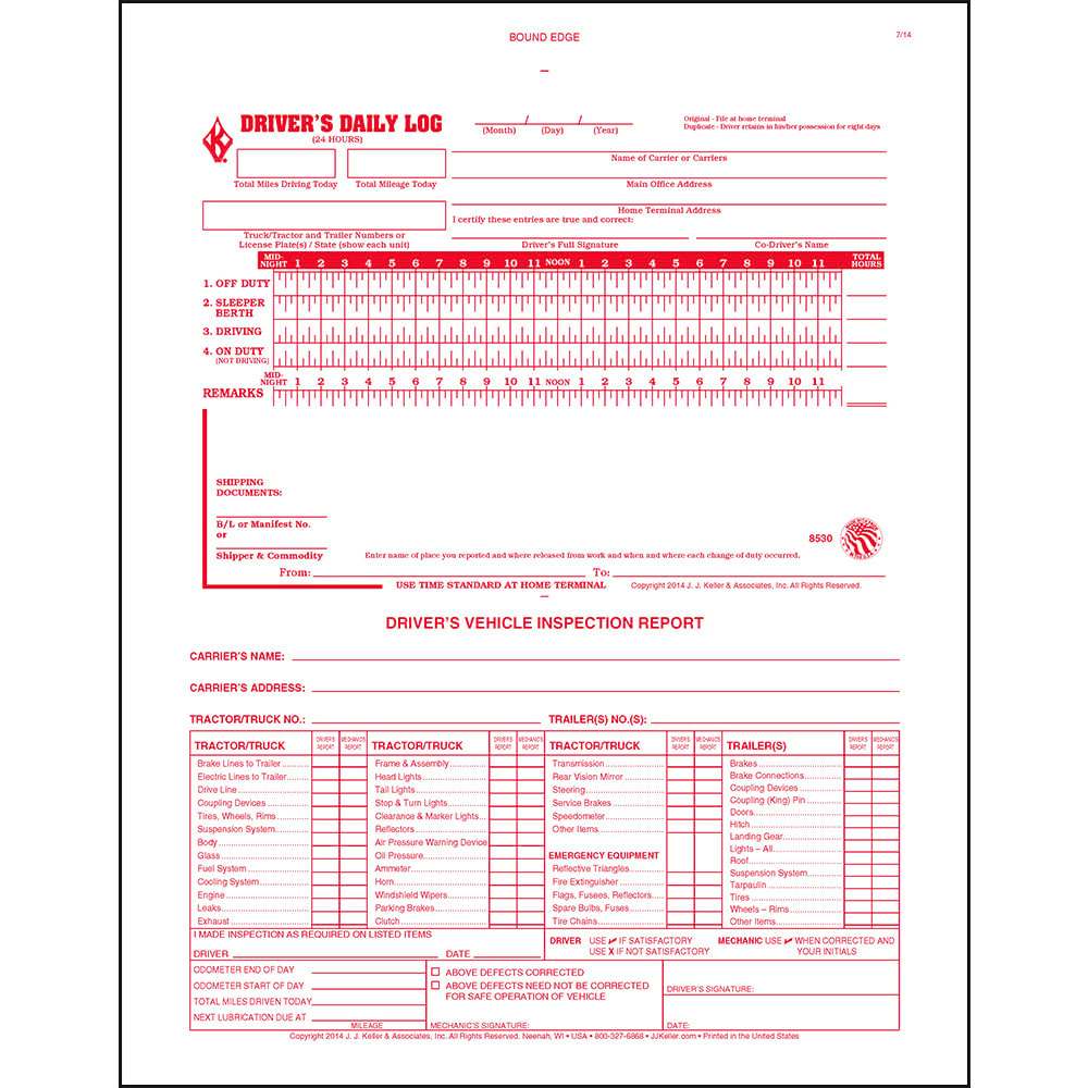 Driver's Daily Log w/7- and 8-Day Recap, 2-Ply, Carbonless - Stock