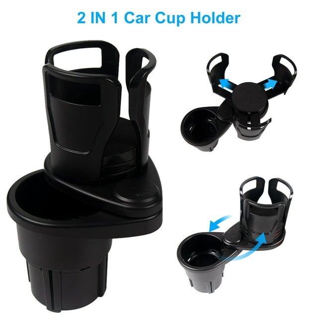 2 In 1 Dual Car Cup Holder Expander Adapter, 360Rotating Base Water Drink Holder Organizer