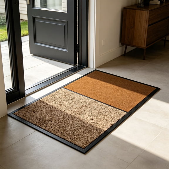 2 In 1 Dual Textured Entryway Door Mat Heavy Duty Non Slip Rubber Backed Doormat For Indoor Outdoor High Traffic Areas Brown 17.72x31.50 Inches
