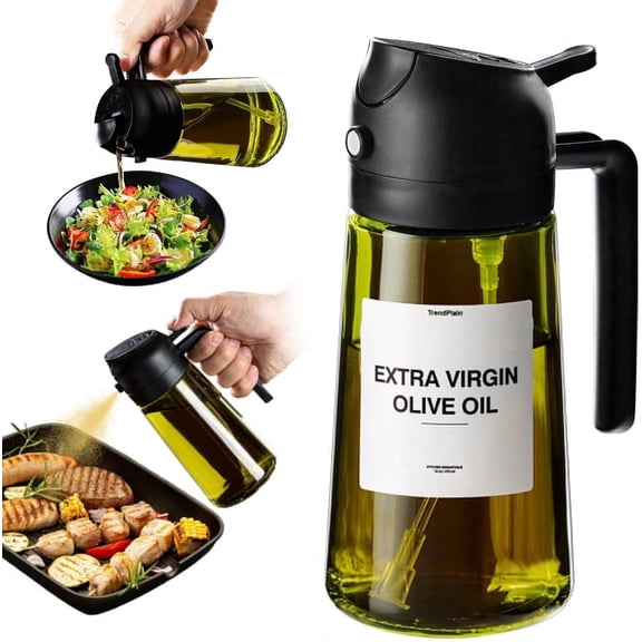 Beyong High Borosilicate Glass 2-in-1 Dual-Use Non-Drip Spout Gravity Sensor Lid Oil Dispenser & Sprayer Bottle