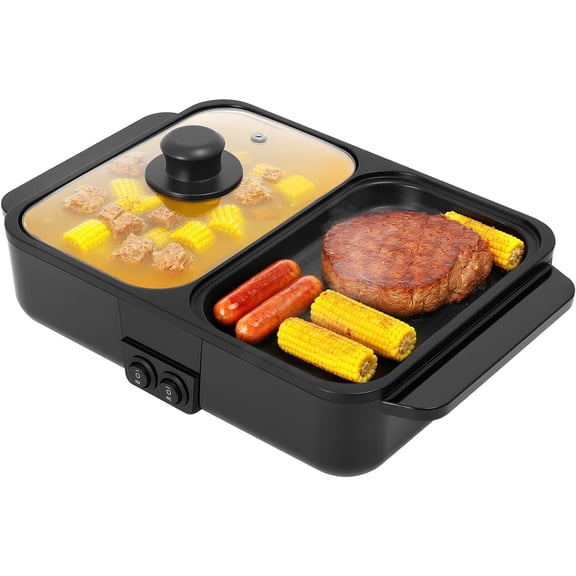 2-In-1 Electric Hot Pot With Grill, Portable Safe Reversible Non-Stick Pan, for Boiling & Frying, Korean BBQ, Suitable for Kitchen, Restaurant, Home or Commercial Use
