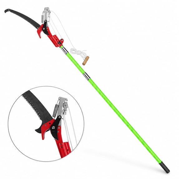 2-in-1 Extendable Pole Saw (8.2-15.1ft) with Pruner, Scissors, Double-Hook Saw Blades, Goggles & Gloves