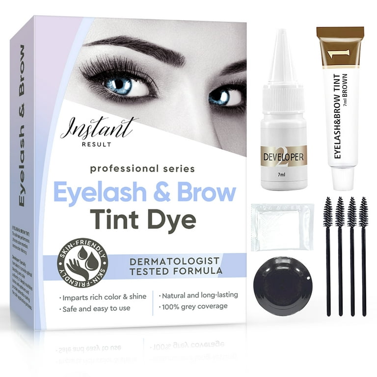 2-In-1 Eyelash & Eyebrow Tint Kit, Professional Lash & Brow Color Kit,  Suitable for Salon & Home Use, Dark Brown