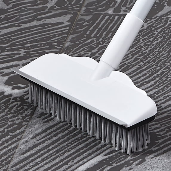 2 In 1 Floor Scrub Brush With Long Handle, Stiff Bristle Scrubber Squeegee For Hardwood Tile, Deck, Bathroom Grout