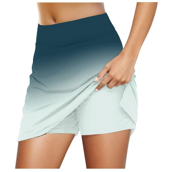 2 In 1 Flowy Shorts Women Gradient Color Inner Shorts 2 In 1 Shorts Stretch Comfort Mini Skirt with Shorts Biker,Navy,L