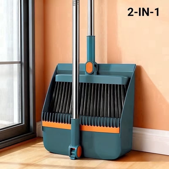 Jiasling 2-In-1 Foldable Broom with Dustpan Combo Set Household Cleaning Tool Set with Long Handle, Blue