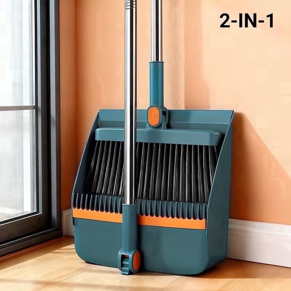 Jiasling 2-In-1 Foldable Broom with Dustpan Combo Set Household Cleaning Tool Set with Long Handle, Blue