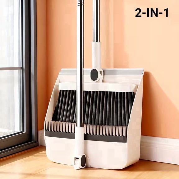 Jiasling 2-In-1 Foldable Broom with Dustpan Combo Set Household Cleaning Tool Set with Long Handle, White