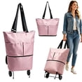 thumbnail image 1 of 2-In-1 Foldable Rolling Cart for Grocery Shopping, Light Pink Portable Tote Trolley with Collapsible Frame Smooth Wheels, Space-Saving Travel Cart for Market, Small Size, 1 of 8