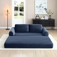 thumbnail image 1 of 2-In-1 Folding Convertible Sofa Bed, Modern Corduroy Sleeper Couch with 2*Pillows, Futon Modular Upholstered Boneless Sofa with Pull-Out Bed, Folding Floor Modular Couch for Living Room (Blue), 1 of 11