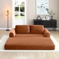 thumbnail image 1 of 2-In-1 Folding Convertible Sofa Bed, Modern Corduroy Sleeper Couch with 2*Pillows, Futon Modular Upholstered Boneless Sofa with Pull-Out Bed, Folding Floor Modular Couch for Living Room (Orange), 1 of 10