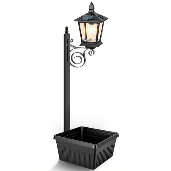 2-In-1 Freestanding Solar Planter Lamp, Outdoor Flower Pot with Light, IP54 Waterproof Garden Patio Decor Lamp