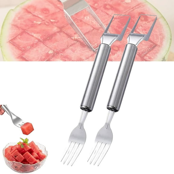 2-In-1 Fruit Cutter & Fork, 2-In-1 Stainless Steel Fruit Cutter Fork Cutter, Cutter Slicer Tool, Fork Camping Kitchen Gadgets