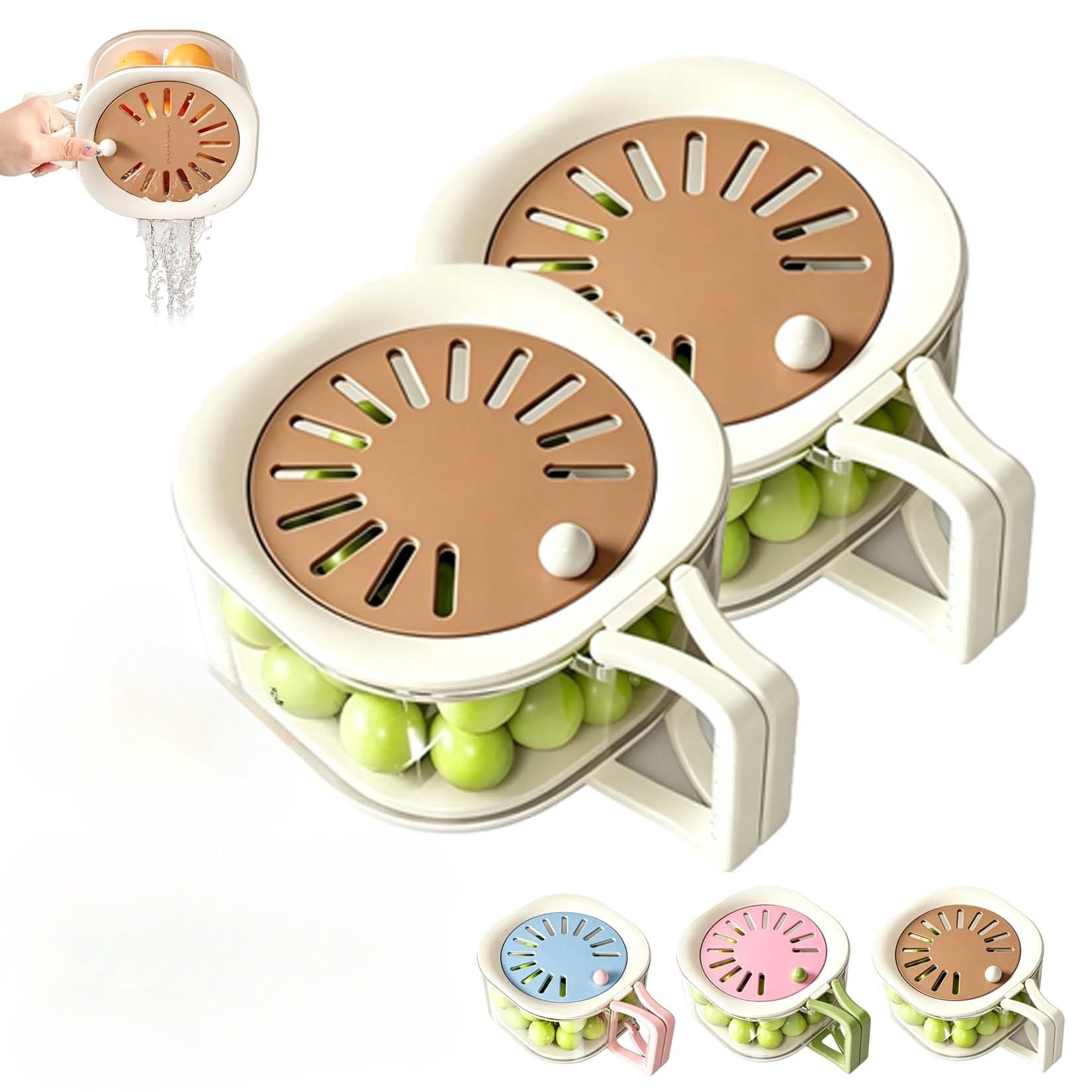 2 In 1 Fruit Strainer Container With Lid,Berry Wash Bowl with Foldable ...