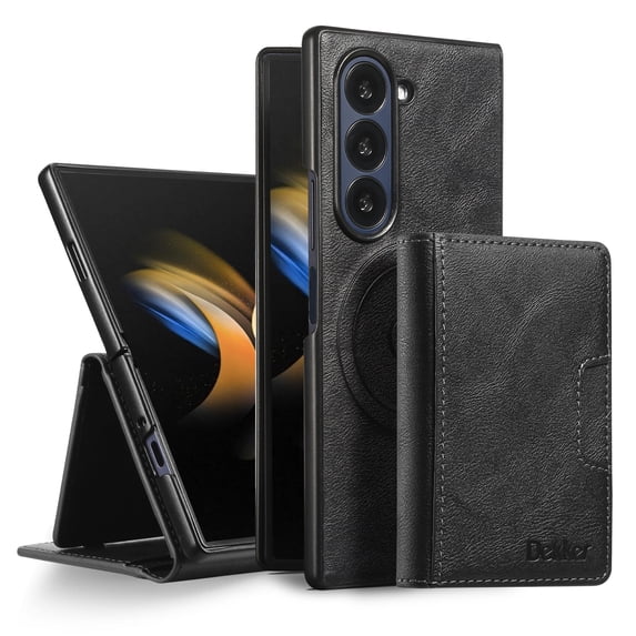 2 In 1 Function Wallet Case for Samsung Galaxy Z Fold 6 Compatible with MagSafe for Men Women, Detachable Magnetic Wallet Phone Case with Card Slots Holder, Support Magnetic Car Mount - Black