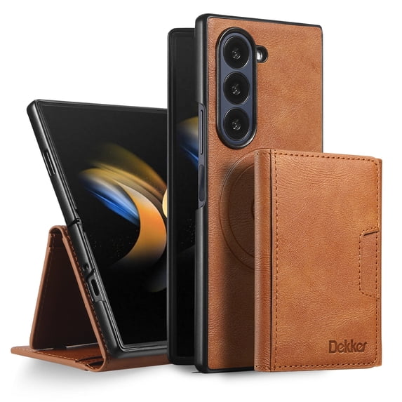 2 In 1 Function Wallet Case for Samsung Galaxy Z Fold 6 Compatible with MagSafe for Men Women, Detachable Magnetic Wallet Phone Case with Card Slots Holder, Support Magnetic Car Mount - Brown