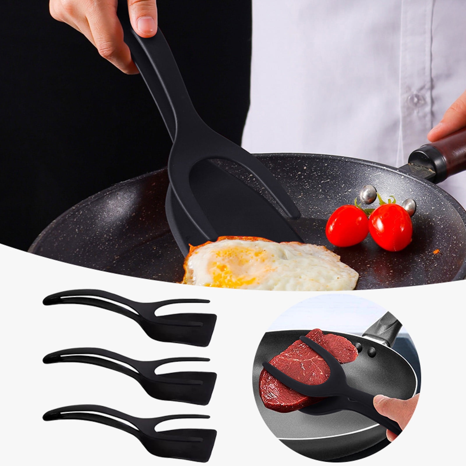2 In 1 Grip And Flip Spatula Tongs Egg Tong Pancake Fish French Omelet