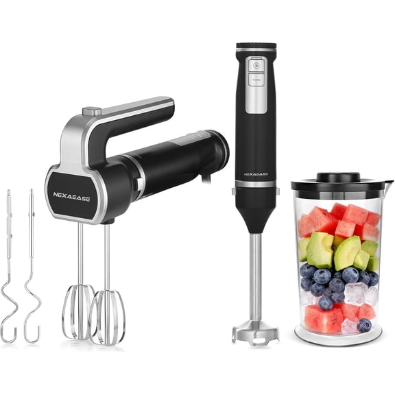 2-In-1 Hand Mixer Immersion Blender Electric Handheld, Portable with Beater Dough Whisk & Blending Cup, Food Processor Kitchen Gadgets for Smoothies Baby Baking Soup