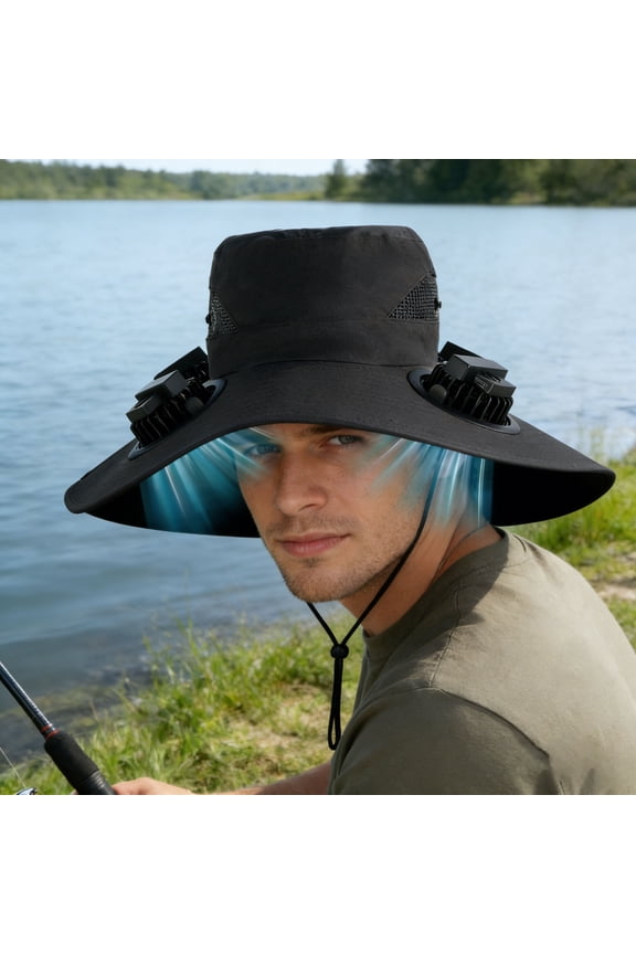 2-In-1 Hands-Free Hat Fan Neck Fan,Solar Fan Hat with 2 Removable Fans, Wide Brim Fishing Hat for Men Women, Usb Charging, Sun Hat for Outdoor Hiking, Gardening, Fishing,Upf50+ Sun Beach Hat