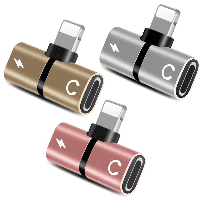 2 In 1 Headphone Audio Talk Charging Dual Splitter Adapter for iPhone 3 Pack Silver Gold Pink