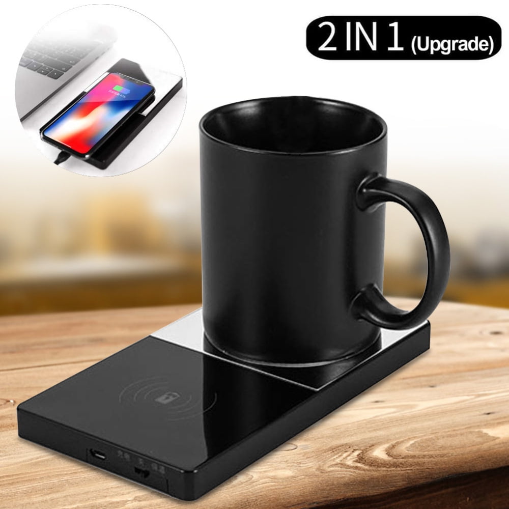 2 in 1 Cup Heater Coffee Mug Warmer Phone Wireless Charging 3 Gear Electric  Hot Plate