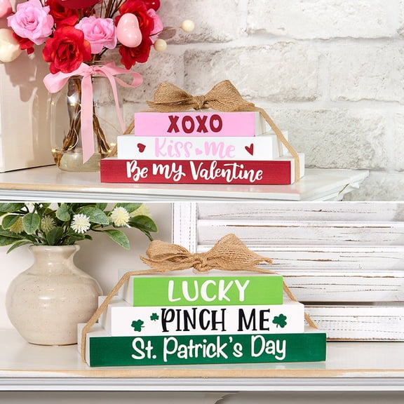 Two-in-One Valentine's and St Patrick's Stacked Block Sign Dcor