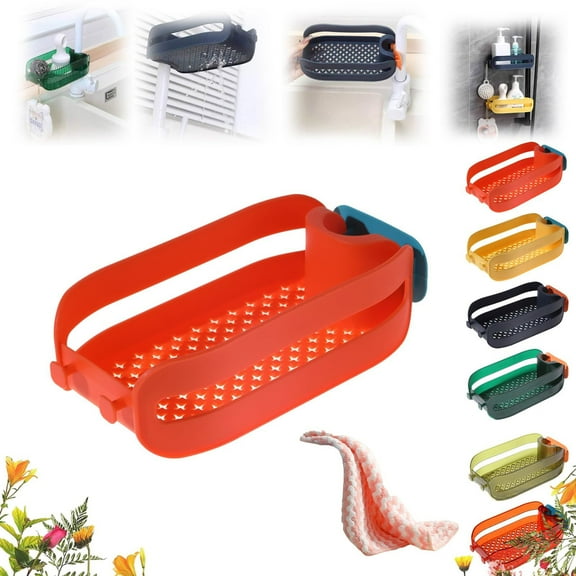 2 In 1 Household Sink Storage Rack and Sponge Rack,Kitchen Sink Caddy Storage Rack with No Installation,Red Color for Easy Access and Organization