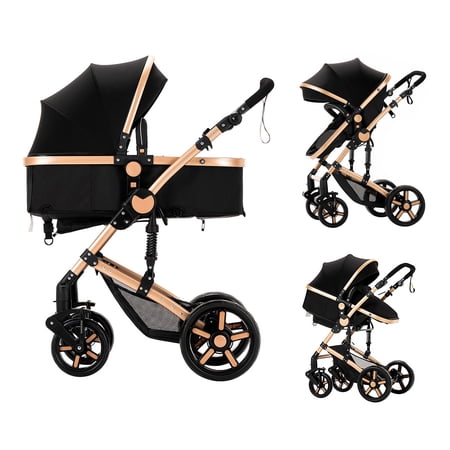 2 In 1 Infant Stroller Foldable Aluminum Alloy Pushchair With Four Wheels Suspension And Adjustable Backrest
