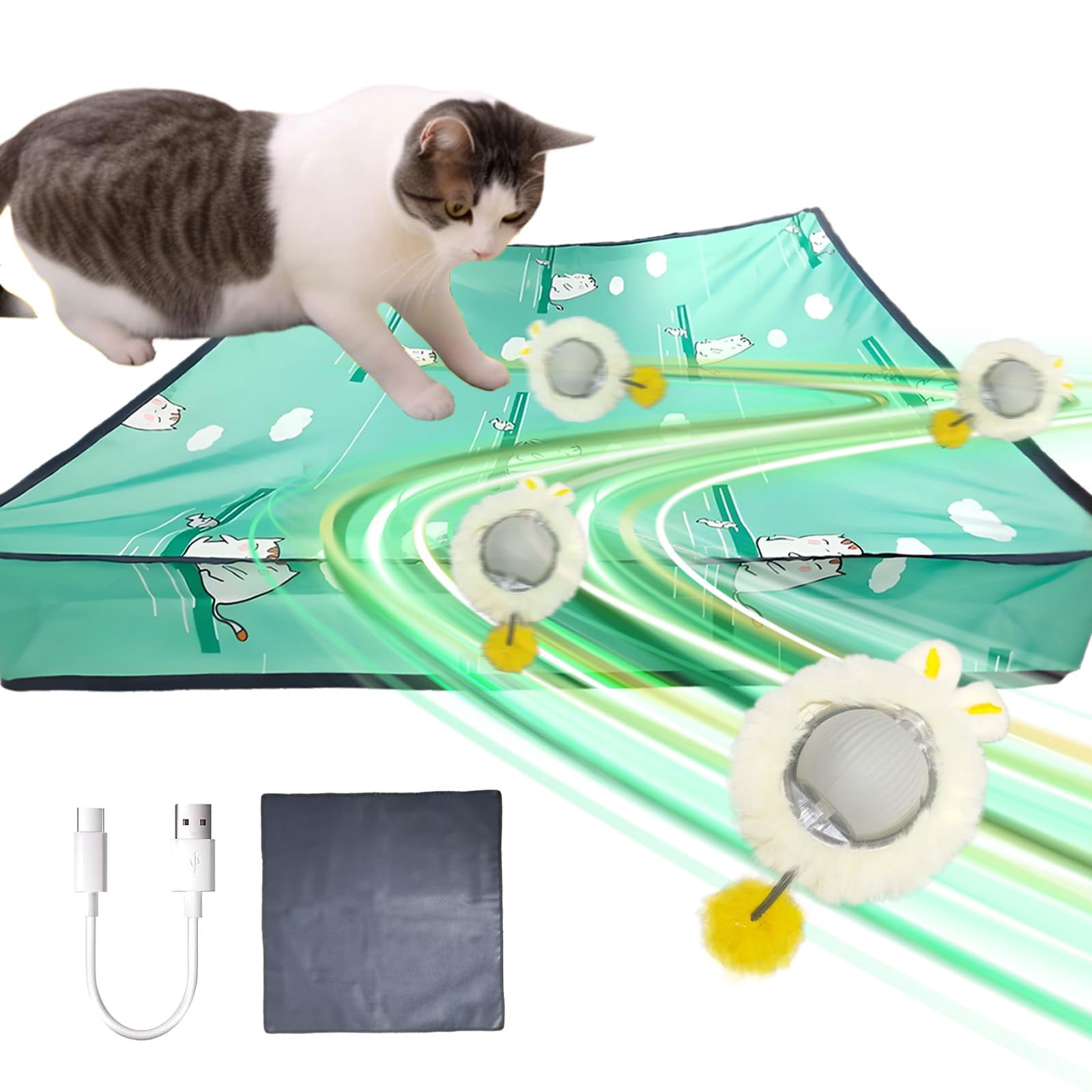2 In 1 Interactive Cat Toys For Indoor, Toy Fast Rolling Ball In Play ...