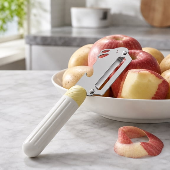 2 In 1 Kitchen Peeler, Stainless Steel Thick Blade Tool, Beige 7.4 In Sugarcane Pumpkin Peeling Scraper, For Home Cooking Prep