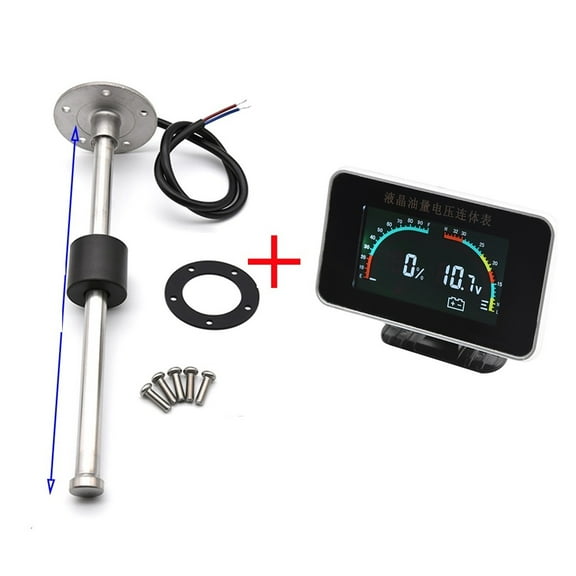 2 In 1 LCD Fuel Gauge Voltmeter With Fuel Float Sensor 0-190ohm For 12V Car Truck Motorcycle Oil Tank Level Sensor 100-600MM ,High Precision