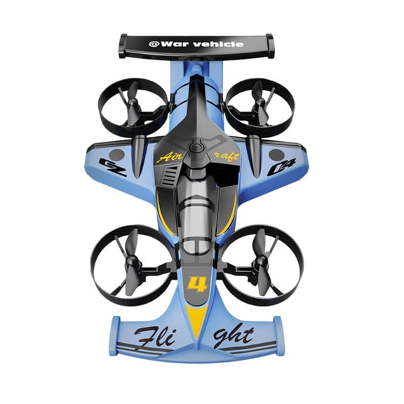 2-In-1 Land Air Dual-Use Quadcopter Drift Toy Car, Fixed-Wing Rc Aircraft With Remote Controller, Rechargeable Battery, Charging Cable, 4 Spare Propellers, Manual - Blue - For