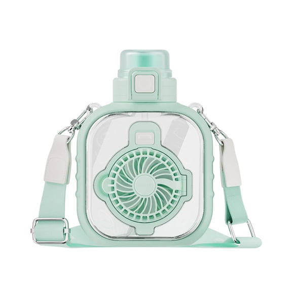 2 In 1 Leakproof Water Bottle With Foldable Fan, Portable Usb Rechargeable Summer Gadget, 3 Cup Outdoor Hydration (Green)