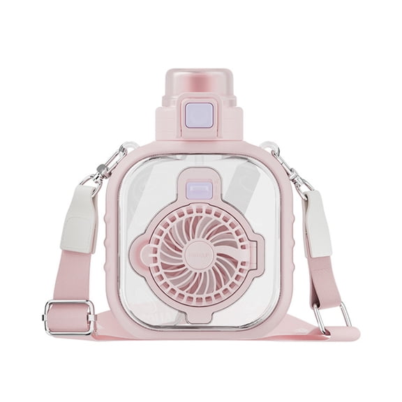 2 In 1 Leakproof Water Bottle With Foldable Fan, Portable Usb Rechargeable Summer Gadget, 3 Cup Outdoor Hydration (Pink)