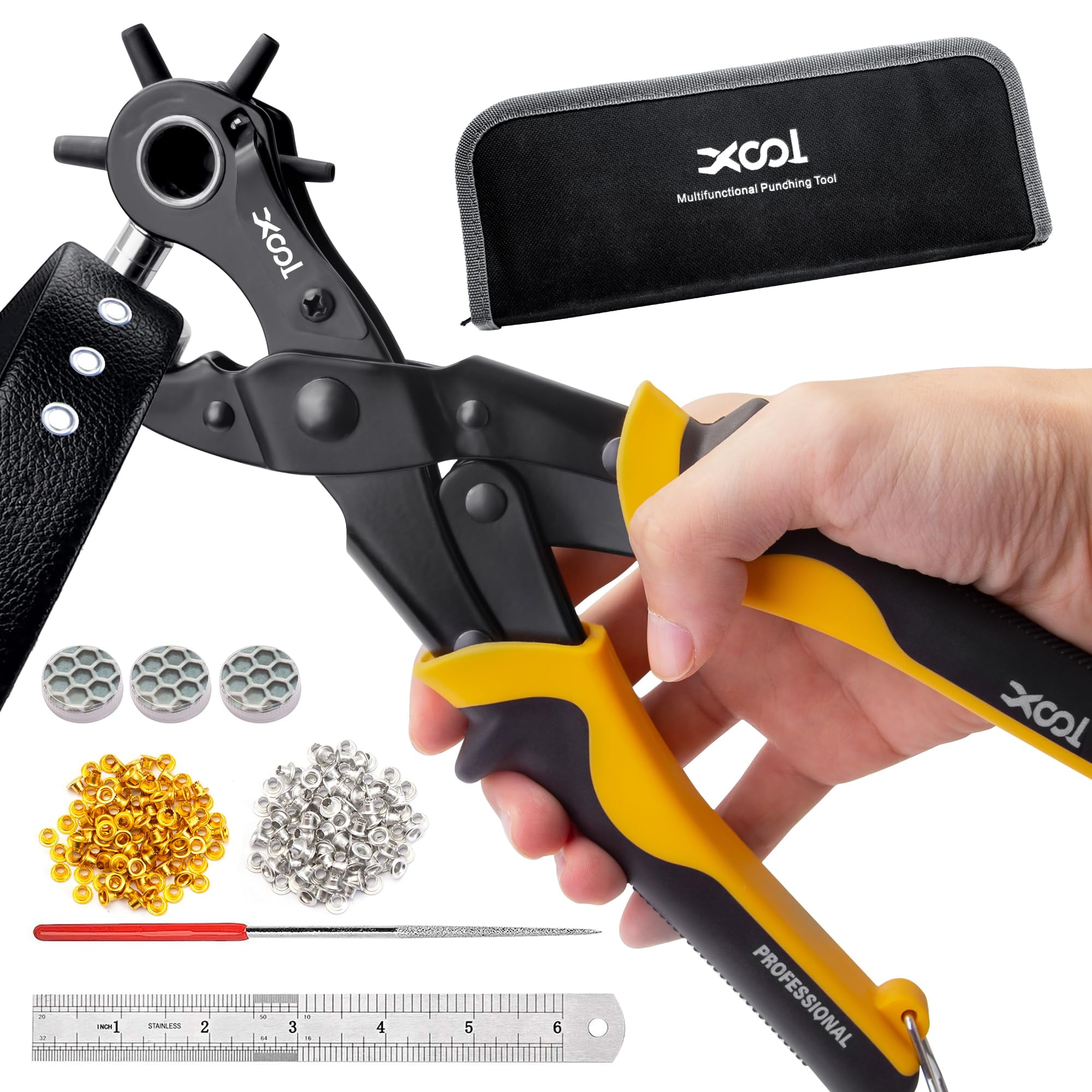 2 In 1 Leather Hole Punch Eyelet Tool Kit  3/16" 4.5mm Metal Eyelets For Fabric Puncher Pliers Shoes Clothes Belt