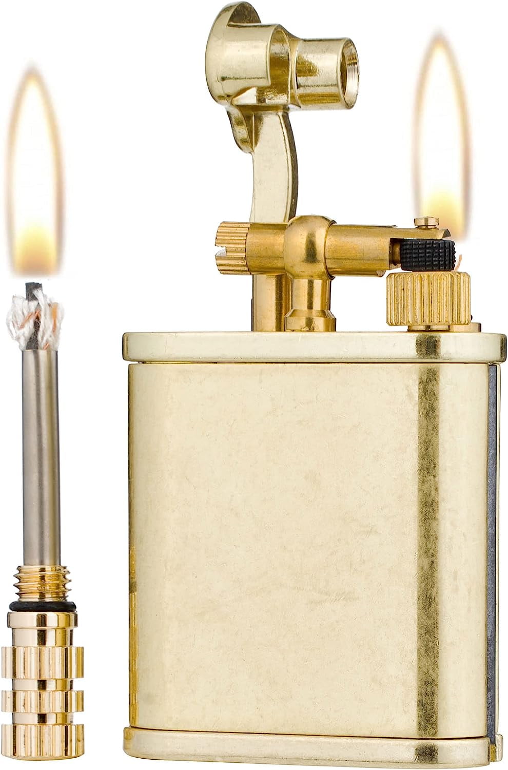 2 in 1 Lighetr Permanent Match Antique Style Lift Arm Kerosene Lighter with Permanent Match (Bronze)