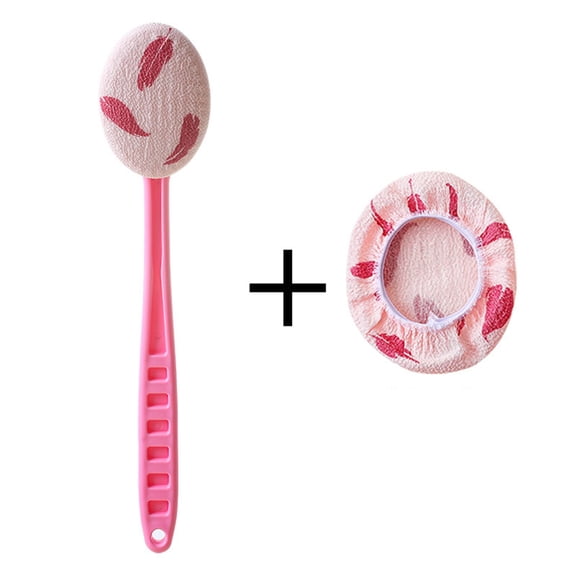 2-In-1 Long Handle Bath Brush & Lotion Applicator For Back, Pink Shower Back Scrubber With Replacement Cloth Head, Body Care Tool,Lotion Back Applicator,Lotion Applicator For Back,Back Brush