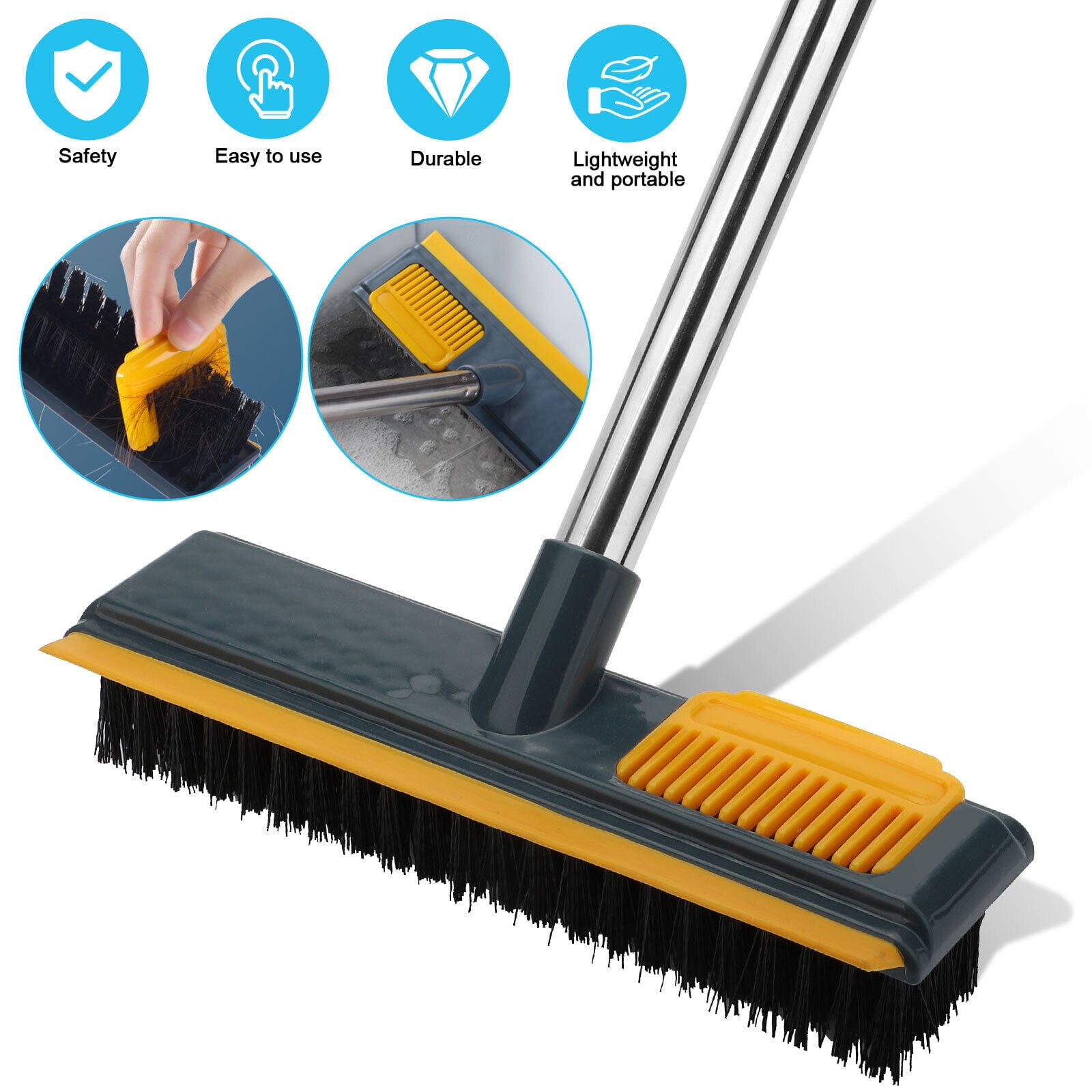 2 In 1 Long Handle Cleaning Tile Brush Floor Scrub Broom with Stiff ...