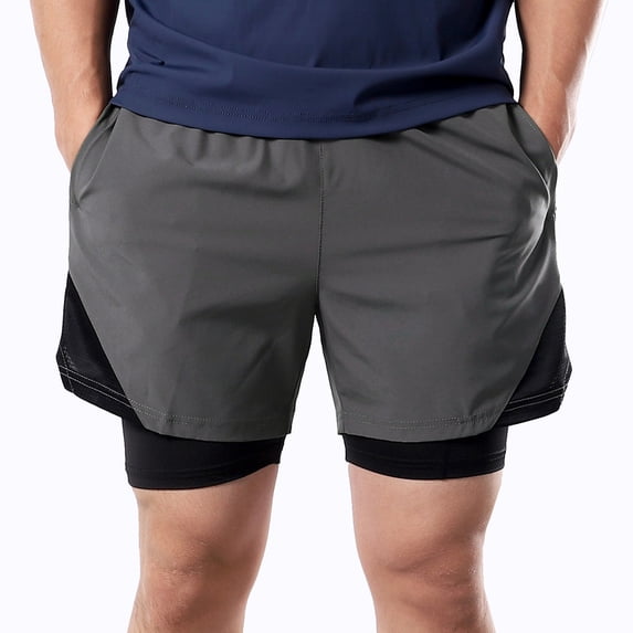 2-In-1 Men Running Shorts With Towel Loop Pockets Quick Dry Exercise Shorts For Training Gym Workout