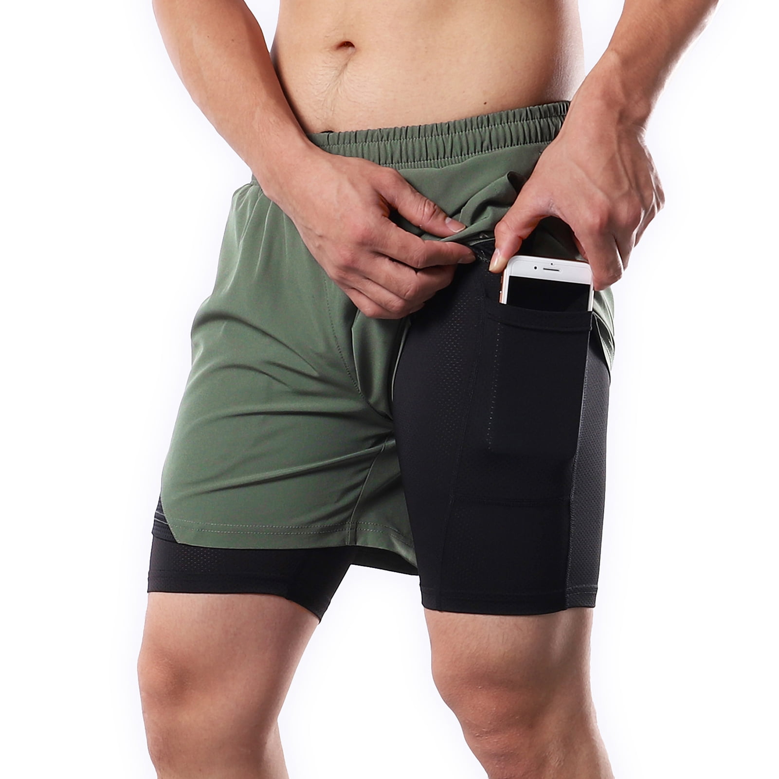 2-In-1 Men Running Shorts with Towel Loop Pockets Quick Dry
