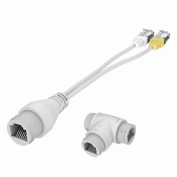 2-In-1 POE Camera Simplified Cable Connector Splitter Cable Connector Three-Way RJ45 Head POE Camera Install Adapter,1 x POE Splitter 1 x RJ45 Connector,White