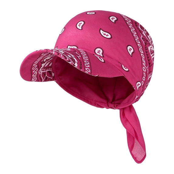 2 In 1 Paisley Print Scarf Hat With Visor Brim Adjustable Summer Sun Protection Headscarf For Outdoor Sports Beach Daily Wear(Hot Pink-55X50Cm)