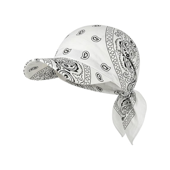 2 In 1 Paisley Print Scarf Hat With Visor Brim Adjustable Summer Sun Protection Headscarf For Outdoor Sports Beach Daily Wear(White-55X50Cm)