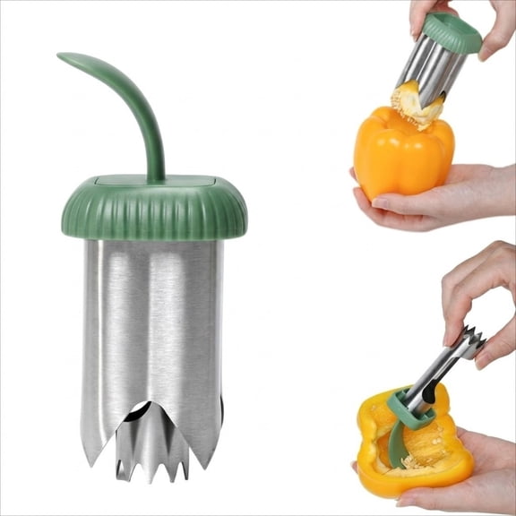 2 In 1 Pepper Corer Seed Remover Tool, Quick Twist & Remove Core & Seeds, Hands Stay Clean, for Bell Peppers, Jalapeños, Fruits & Veggie Prep