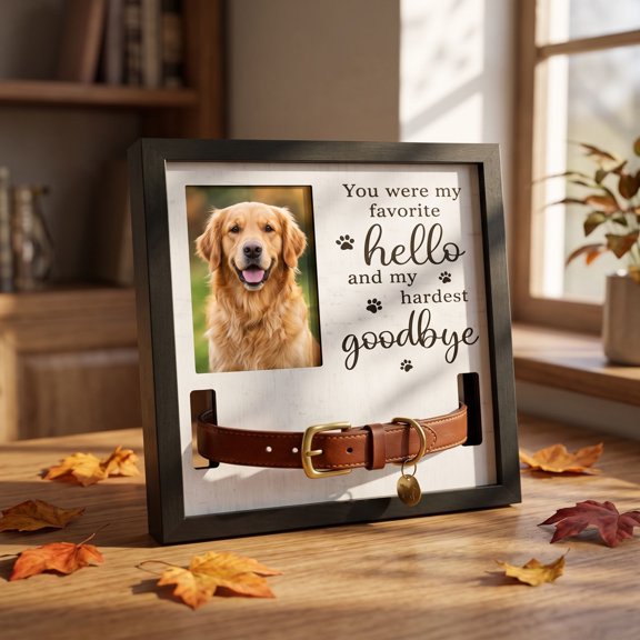 2-In-1 Pet Memorial Picture Frame With Collar Storage Slot, White Desktop Pet Loss Keepsake Display 9.849.841.97In Wooden Decor Sympathy Gift For Dog & Cat Owners