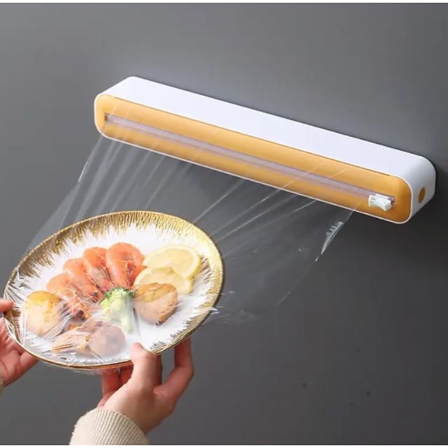 2 In 1 Plastic Wrap Dispenser Cling Film Dispenser Cutter Saran Wrap Dispenser Aluminum Foil