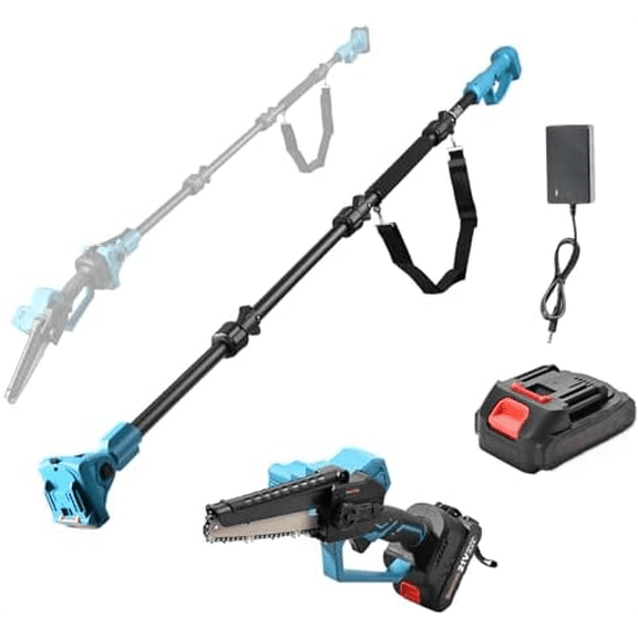 2-In-1 Pole Saws & Mini Chainsaw, Extension Pole Rotatable Pole 14ft Max Reach, With 2.0ah Batteries And Shoulder Strap, 21v Chainsaw For Tree Limb Branch Cutter By$$Garden & Patio