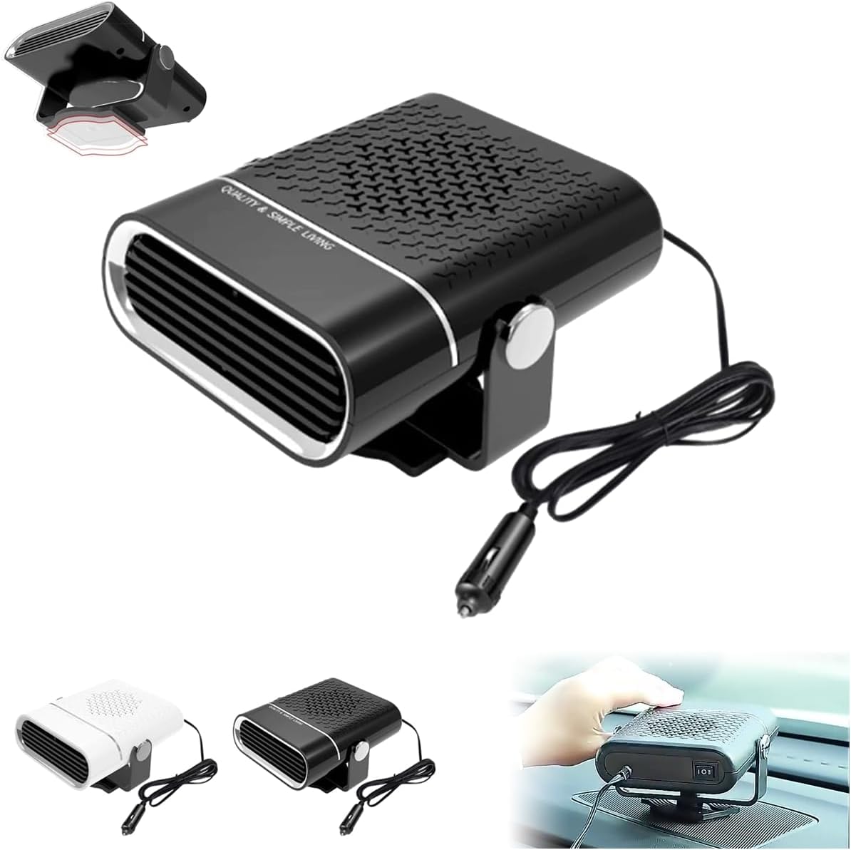 2-In-1 Portable Car Heater with 360° Rotation, Plug Cigarette Lighter ...
