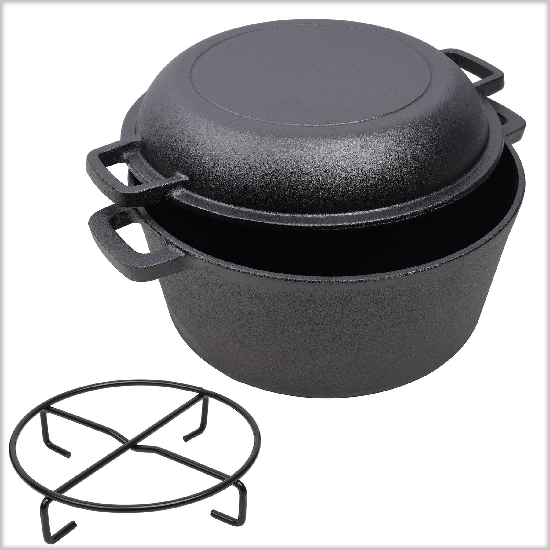 Dutch Oven Racks 2 In 1 Pre-Seasoned Cast Iron Dutch Oven With Dual Handles, 5 Quart ...